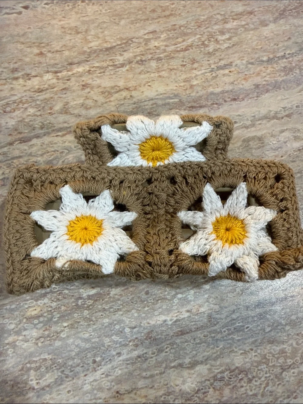 Handmade Beige Crochet Claw Clip